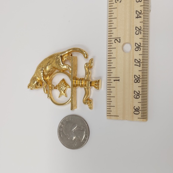 Vintage Avon Cat and Fish Bowl Brooch Pin Gold Tone Signed - Picture 7 of 8